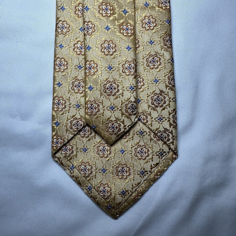 Jos. A. Bank Mens Gold & Blue 100% Silk Geometric Pattern Tie - Picture 6 of 7